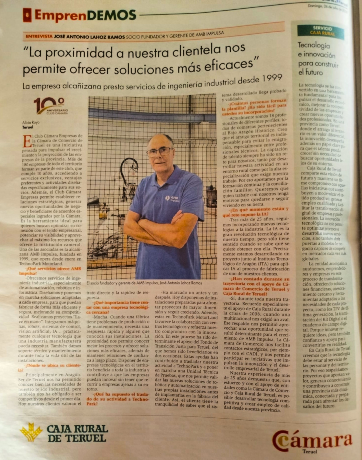 Entrevista a José Antonio Lahoz Ramos en el periódico Diario de Teruel